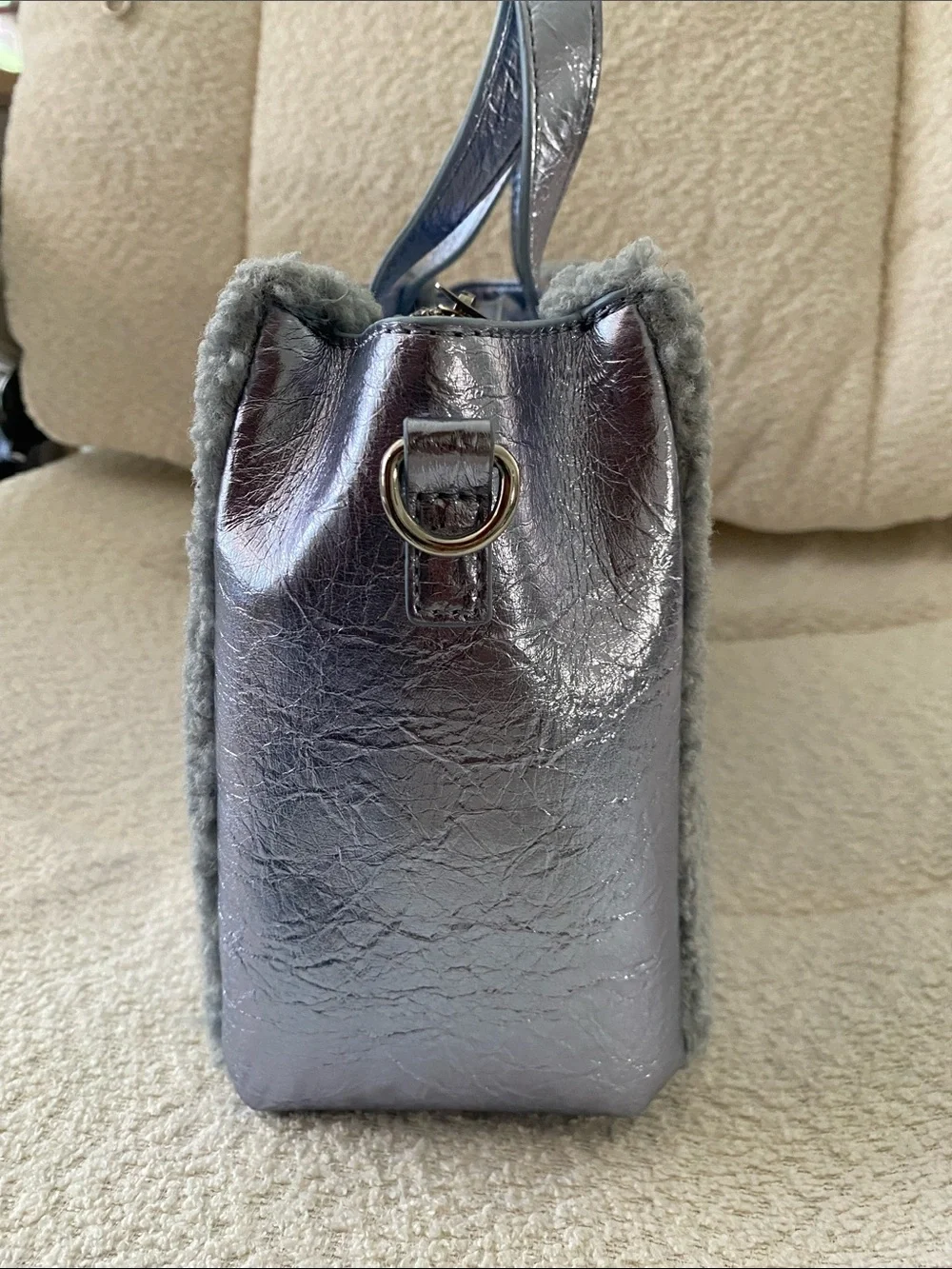 Paris Hilton Ice Blue Mini Tote with Shimmering Metallic Finish w/ Crossbody